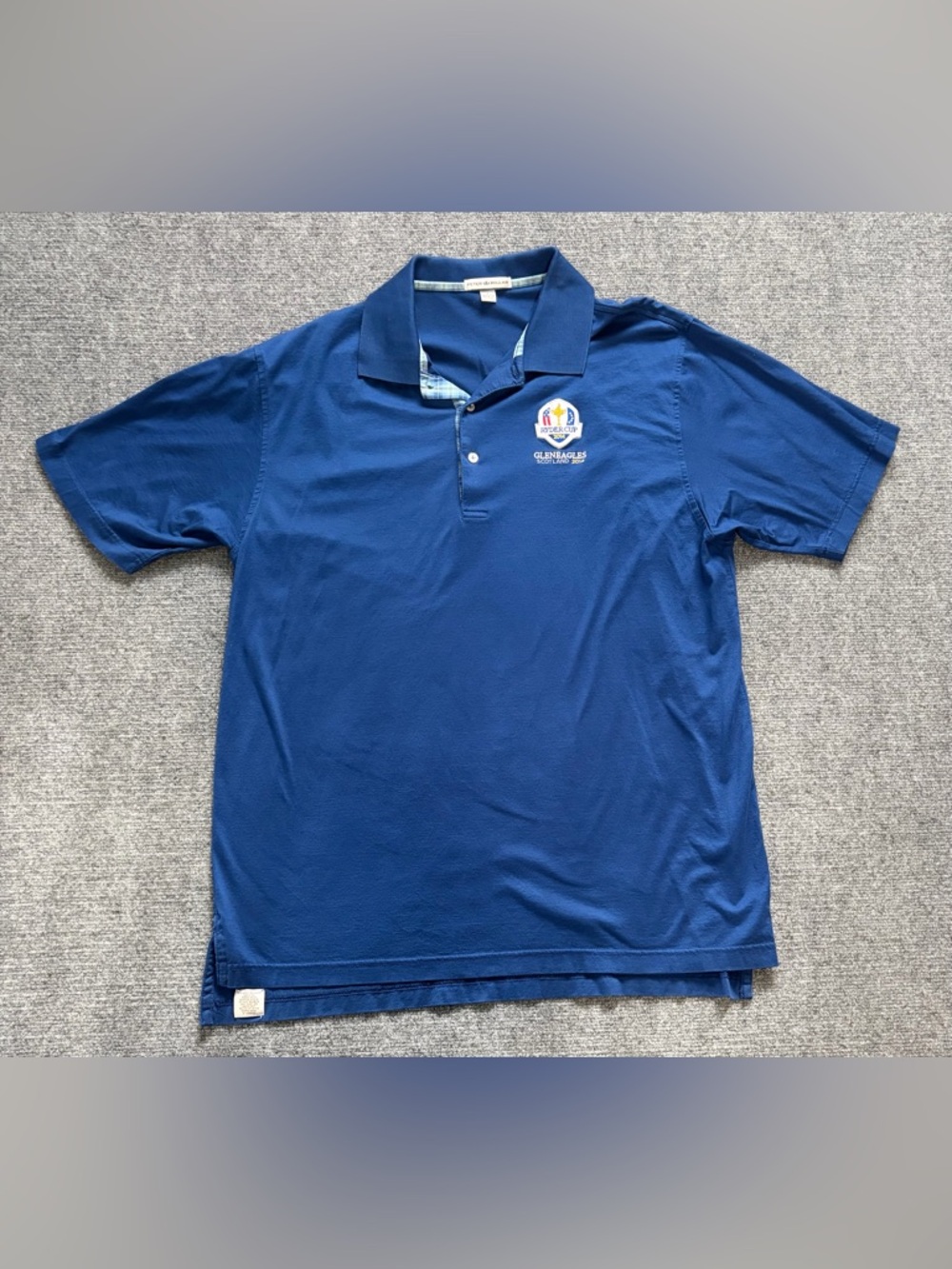 Peter Millar Ryder Cup 2014 Polo Shirt Large Blue Gleneagles Scotland Golf